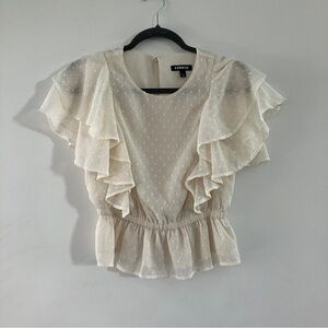 Express Cream Ruffle Dot Short-Sleeve Blouse